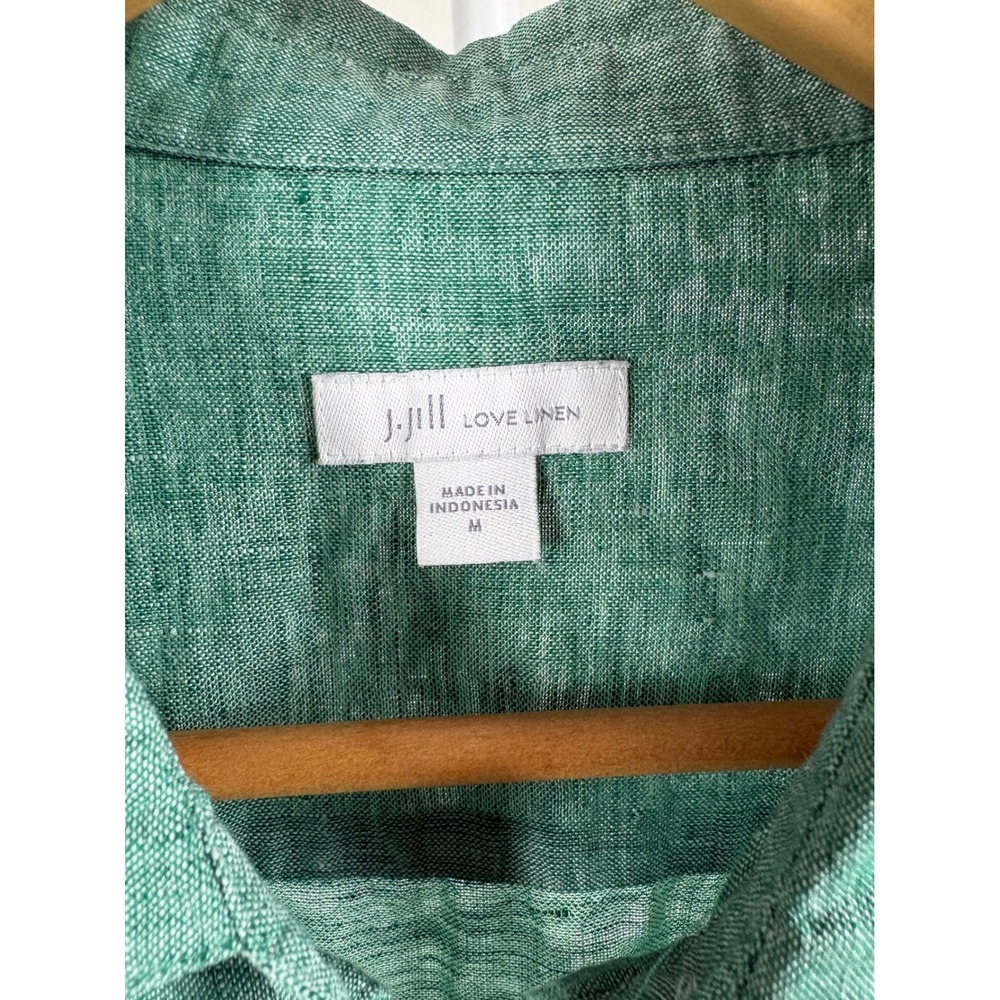 J. Jill Love Linen Green Button Down Shirt Womens Medium Long Sleeve Pocket Top - Picture 4 of 7